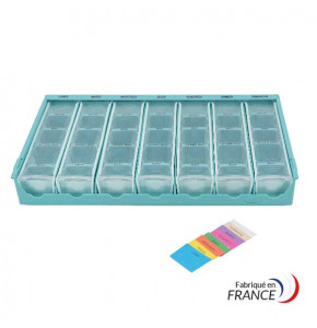 Plateau de distribution hebdomadaire de médicaments avec étiquettes 7 jours - 320x200x40 mm