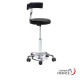 Tabouret noir commande pied avec dossier assise Ø360 mm - H 530 / 720 mm