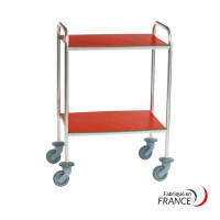 Colored stainless steel utility cart, 2 shelves, 75x50 cm, with handle, without railings and without brakes