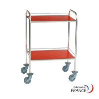 Colored stainless steel utility cart, 2 shelves, 75x50 cm, with handles, 4 railings (2/75, 2/50), without brakes