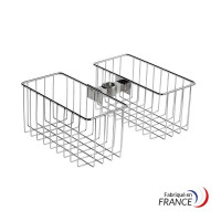 Stainless steel double basket on stand - 28 x 13 x 14 cm