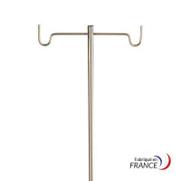 Heavy-base stainless steel IV stand, 2 U-hooks, stainless steel sleeve Ø30 mm, Ø50 mm casters