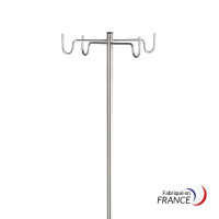 IV stand with polyamide base, 4 U-hooks, stainless steel sleeve Ø30 mm, Ø50 mm casters