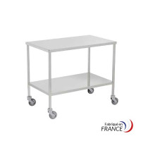 Instrument table 1200 x 600 mm - 2 stainless steel trays - without brake - 25 mm square tube