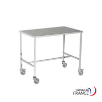 Instrument table 1200 x 600 mm - 1 stainless steel tray - without brake - 25 mm square tube